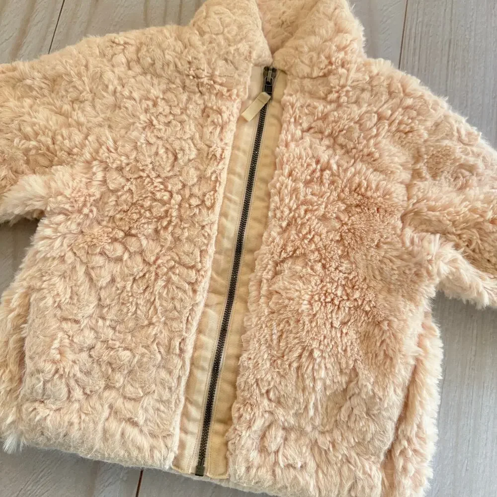 Patagonia Kids Girls XS 5-6 Lunar Frost Faux Fur Fleece Full Zip Jacket Pink